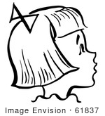 #61837 Clipart Of A Happy Retro Girl In Profile In Black And White - Royalty Free Vector Illustration