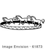 #61873 Clipart Of A Horse Circus Show In Black And White - Royalty Free Vector Illustration