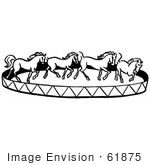 #61875 Clipart Of A Horse Circus Show In Black And White - Royalty Free Vector Illustration