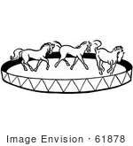 #61878 Clipart Of A Horse Circus Show In Black And White - Royalty Free Vector Illustration