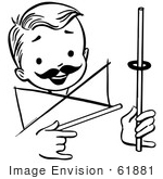#61881 Clipart Of A Happy Retro Boy Performing A Rising Ring Magic Trick In Black And White - Royalty Free Vector Illustration