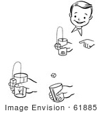 #61885 Clipart Of A Happy Retro Boy Performing Steps Of A Jumping Cubes Magic Trick In Black And White - Royalty Free Vector Illustration
