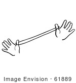 #61889 Clipart Of Hands Performing A Loop The Loop Magic Trick With String In Black And White - Royalty Free Vector Illustration