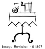 #61897 Clipart Of Items On A Magician Table In Black And White - Royalty Free Vector Illustration