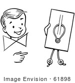 #61898 Clipart Of A Happy Retro Boy Performing A Button Trick Magic Trick In Black And White - Royalty Free Vector Illustration
