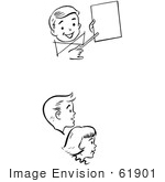 #61901 Clipart Of Retro Children Watching A Birthday Magic Trick In Black And White - Royalty Free Vector Illustration