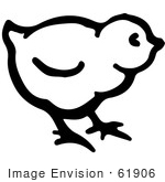 #61906 Clipart Of A Cute Baby Chick In Black And White - Royalty Free Vector Illustration