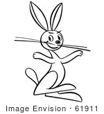#61911 Clipart Of A Happy Rabbit With Long Whiskers In Black And White - Royalty Free Vector Illustration