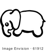 #61912 Clipart Of A Baby Elephant In Profile In Black And White - Royalty Free Vector Illustration