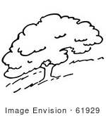 #61929 Clipart Of A Hillside Tree In Black And White - Royalty Free Vector Illustration