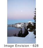#628 Photo Of Crater Lake At Dusk With A Full Moon
