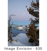 #630 Photograph Of Trees And A Full Moon At Crater Lake