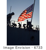 #6733 Raising The American Flag On A Missile Cruiser
