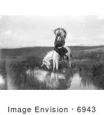 #6943 Stock Image: Cheyenne Native On A White Horse