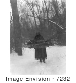 #7232 Stock Image: Sioux Woman Carrying Wood