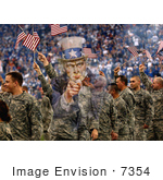 #7354 Stock Image: Uncle Sam Merged With Soldiers Waving American Flags