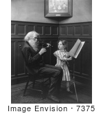 #7375 Stock Image Of An Old Man Playing Violin Girl Turning Sheet Music