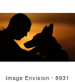 #8931 Picture Of A Man And Dog Watching Sunset