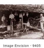 #9405 Picture Of A Family Using Spinning Wheels