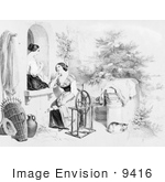 #9416 Picture Of Women Stitching And Using A Spinning Wheel