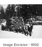 #9532 Picture Of Horses Pulling A Sleigh Of Logs