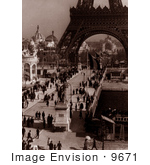 #9671 Picture Of Tourists Walking Under The Eiffel