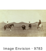 #9783 Picture Of Cowboys Roping A Buffalo