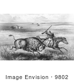 #9802 Picture Of Men Hunting Buffalo On The Great Plains