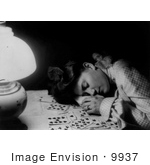 #9937 Picture Of A Woman Sleeping On Cards