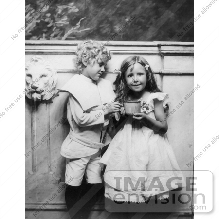 #11025 Picture of a Little Boy Helping a Girl With a Cup by JVPD