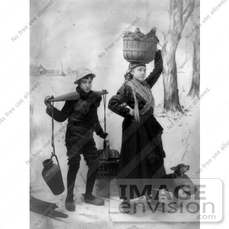 #11072 Picture of a Boy and Girl Carrying Supplies by JVPD