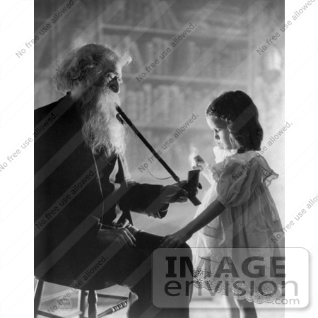 #11073 Picture of a Little Girl Lighting an Old Man’s Pipe by JVPD