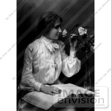 #11302 Picture of Helen Keller Smelling a Rose and Reading Braille by JVPD
