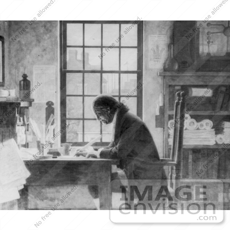 #12288 Picture of Benjamin Franklin Working at a Desk by JVPD