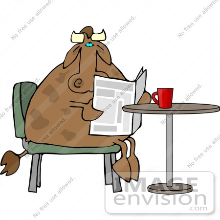 #12387 Cow Reading a Newspaper and Drinking Coffee Clipart by DJArt