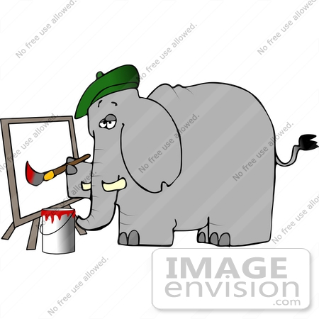 #12452 Artist Elephant Creating a Painting Clipart by DJArt