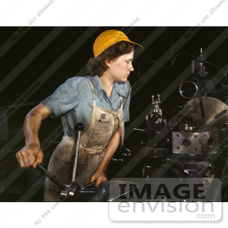 #1246 Photo of a Female Riveter Lathe Operator Machining Parts for Transport Planes by JVPD