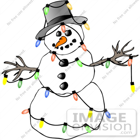#12536 Snowman With Xmas Lights Clipart by DJArt