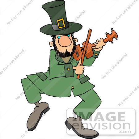 #12636 Dancing Leprechaun Playing Violin Clipart by DJArt