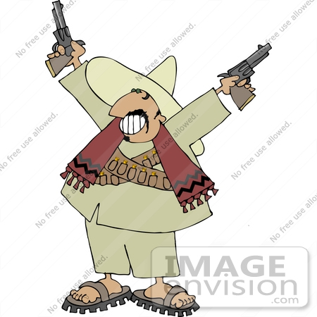 #12650 Male Mexican Bandito With Pistils Clipart by DJArt