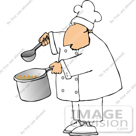 #12677 Chef Holding a Ladle and Pot of Soup Clipart by DJArt
