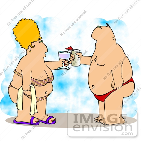#12699 Man and Woman With Alcoholic Beverages on the Beach Clipart by DJArt