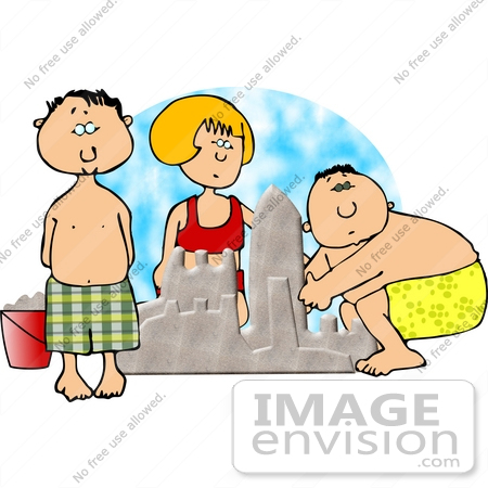 #12700 Two Boys and a Girl Building a Sand Castle Clipart by DJArt
