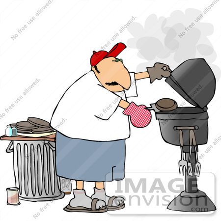 #13025 Middle Aged Caucasian Man Grilling Hamburgers Clipart by DJArt