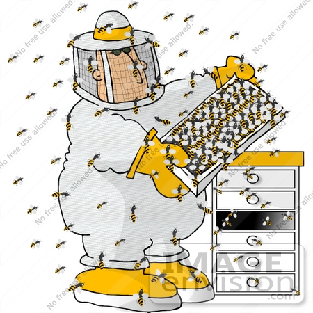 #13026 Caucasian Apiarist Beekeeper With Bees Clipart by DJArt