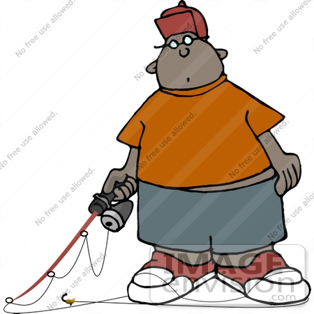 #13046 African American Boy Fishing Clipart by DJArt