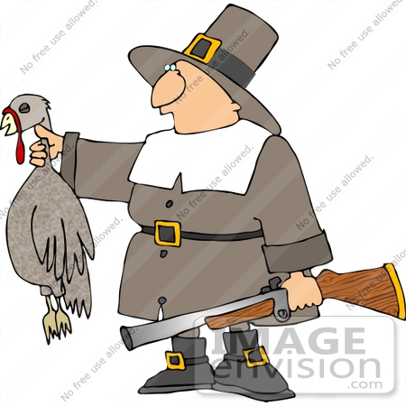 #13079 Pilgrim Holding a Dead Turkey and Rifle Clipart by DJArt