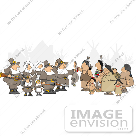 #13080 Pilgrims and Native Americans at Thanksgiving Clipart by DJArt