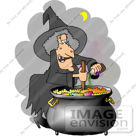 #13088 Witch Adding Ingredients to Her Potion in a Cauldron Clipart by DJArt