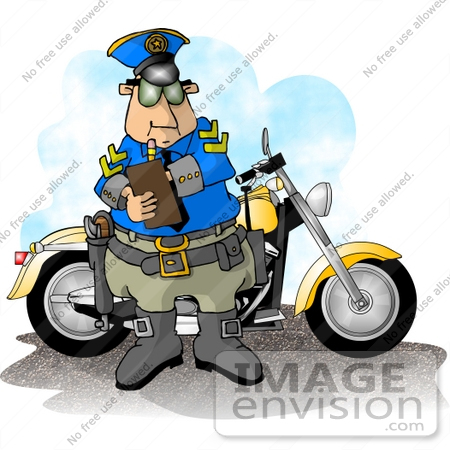 #13095 Motorcycle Cop Writing a Ticket Clipart by DJArt